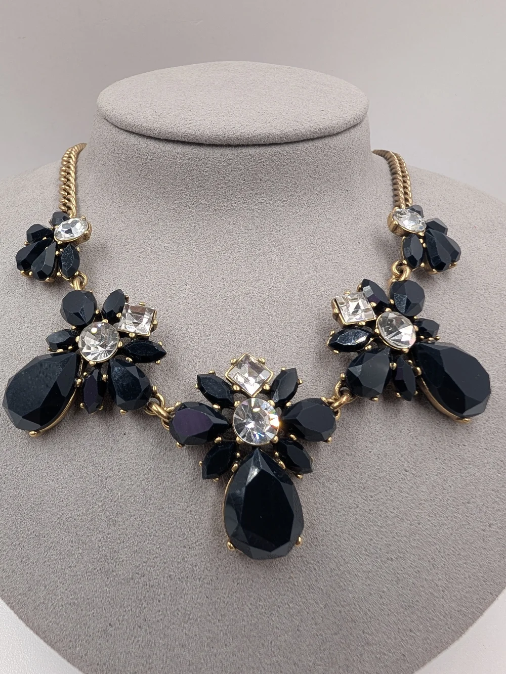 J.Crew Midnight Dark Navy Crystal Floral Cluster Statement Bib Necklace 0408